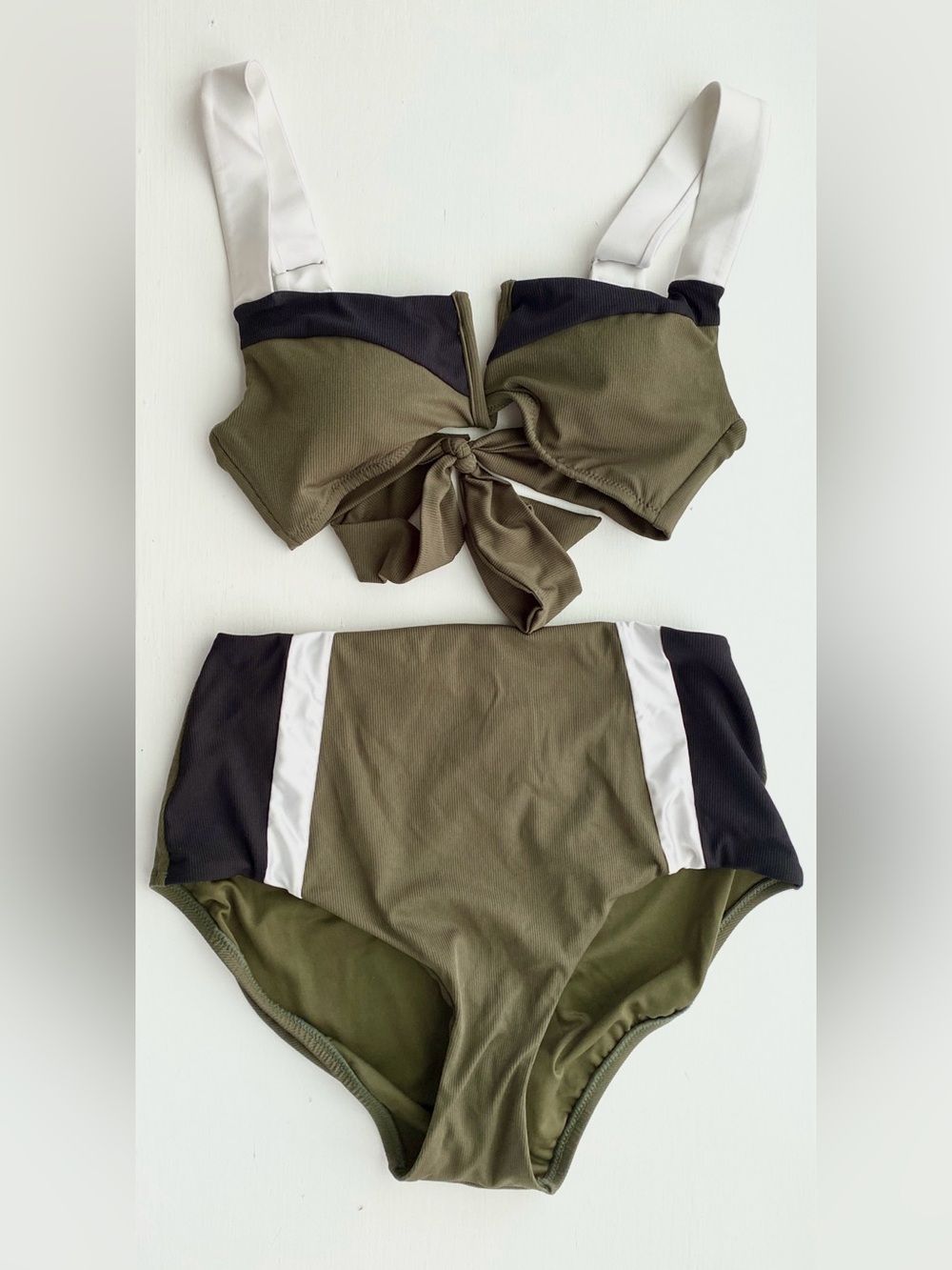 *LIKE NEW* Sanctuary Olive Green Black White High-Waist Bikini Set